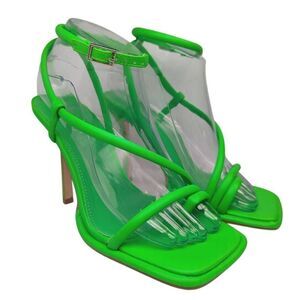 Mixx Shuz neon green strappy open square toe wrap sandal heels womens 7